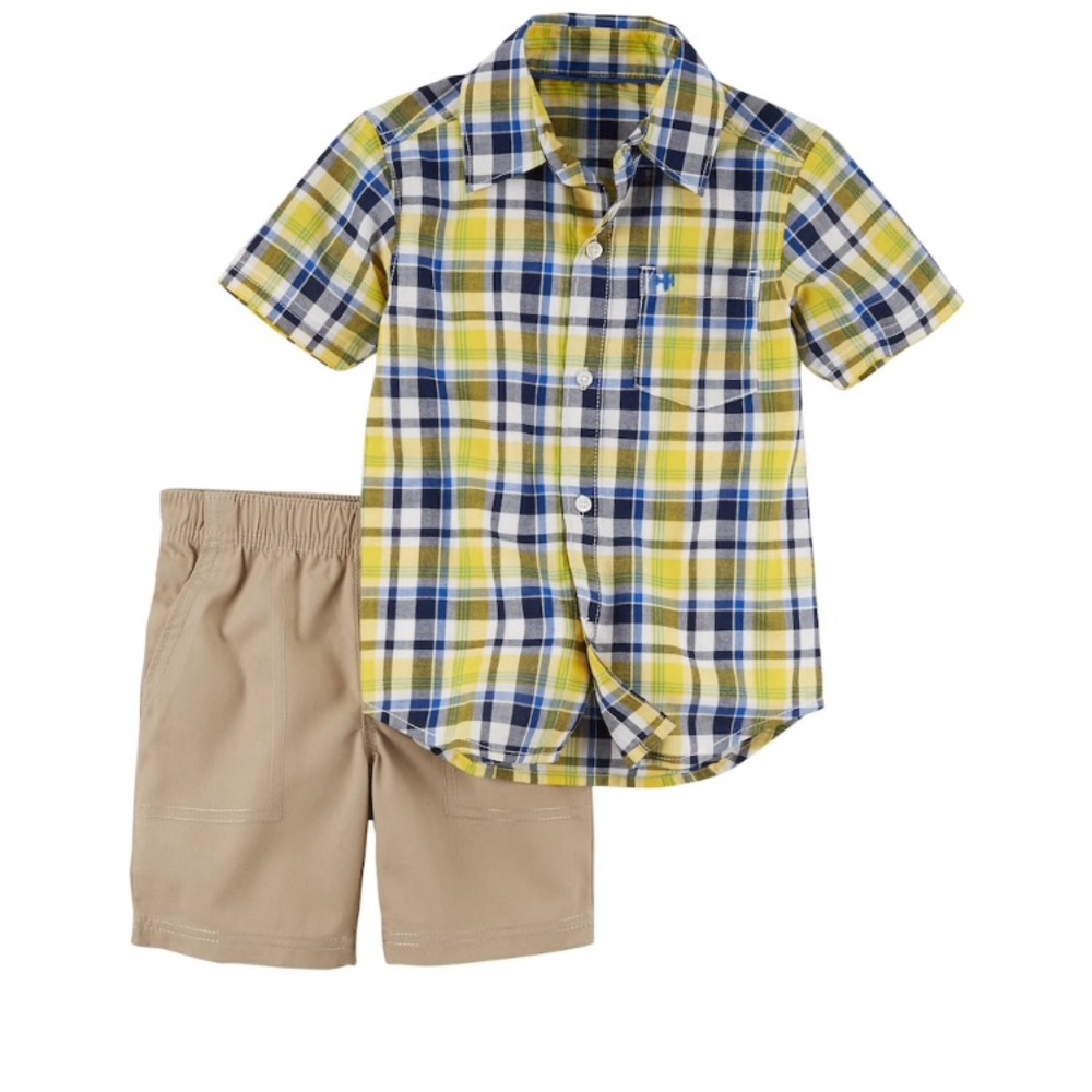 Carter’s 2 pc plaid shirt & short set - boy’s 3T